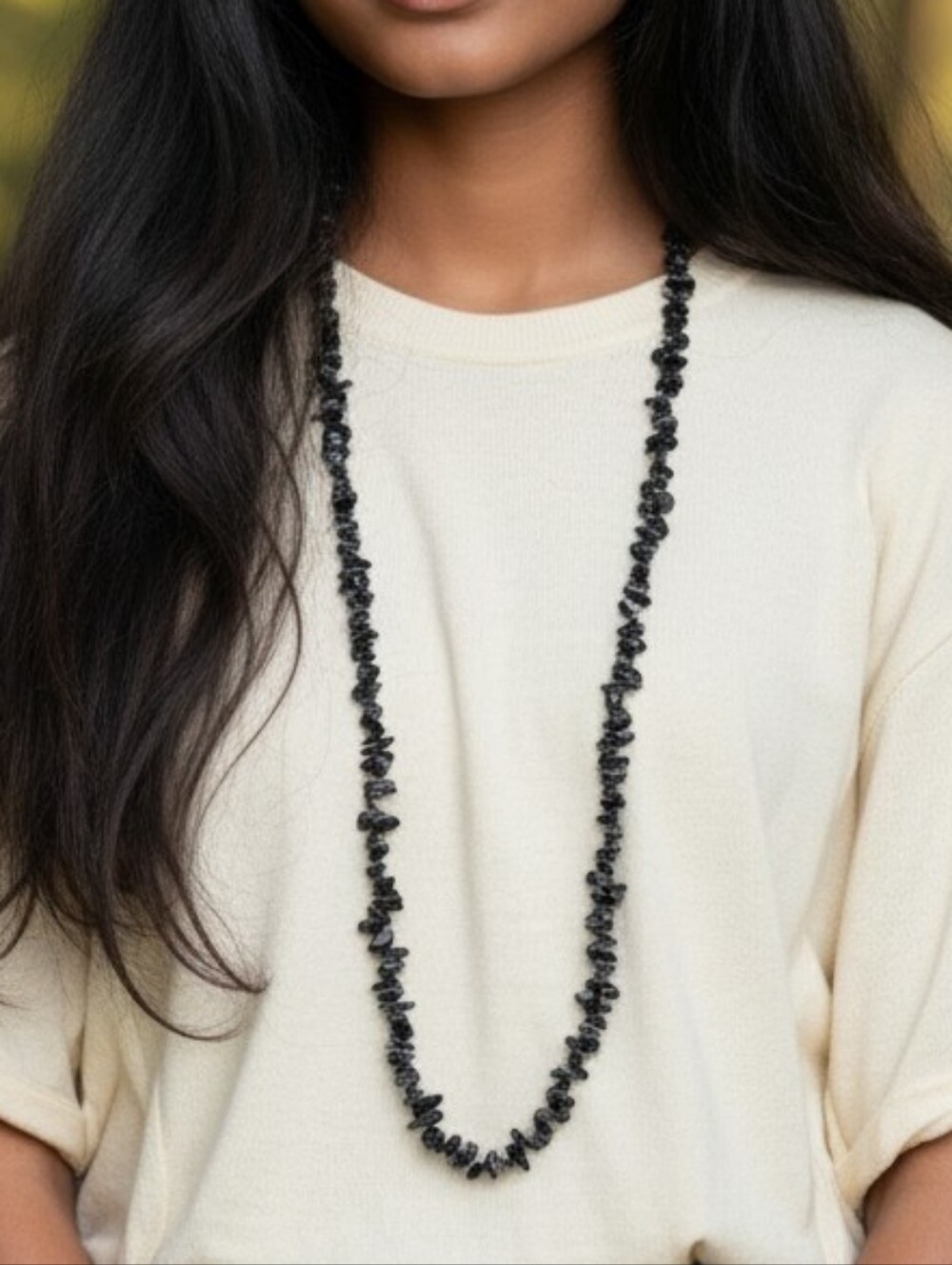Hand Crafted Snowflake Obsidian Rock Necklace